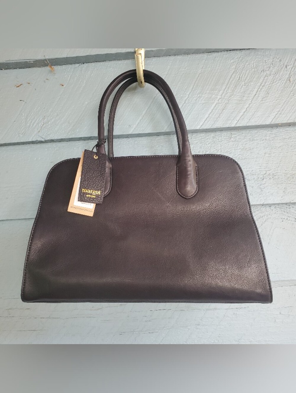 margot Black Leather Bowling Bag Purse